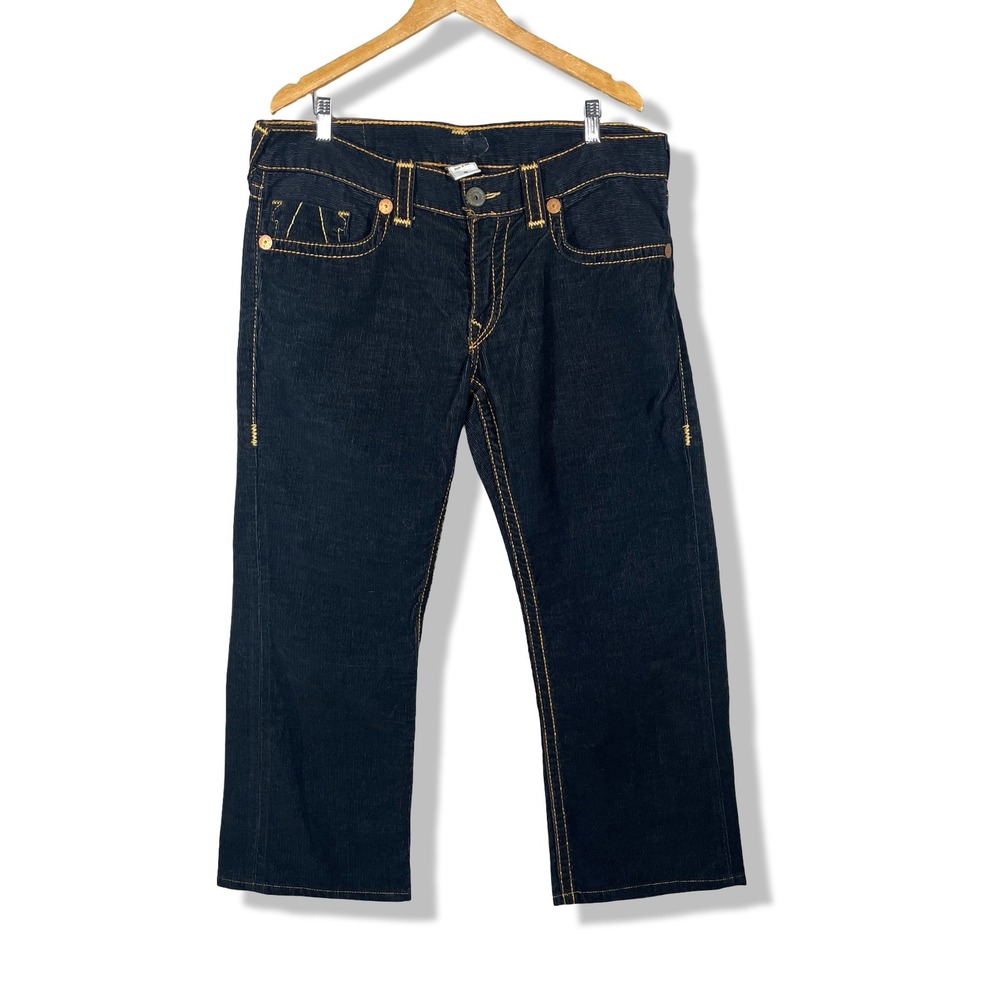 True Religion Corduroy Pants Mens 36 Black Big T Stitch Baggy Y2K Streetwear